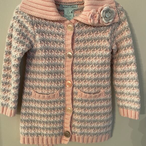 Chelsea's Corner Thick Knit Sweater/Cardigan Pink & Gray‎ Floral Accent Size 2T - Picture 3 of 11